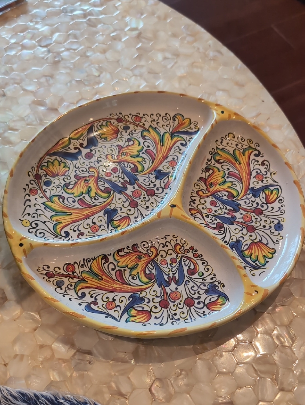 Italian Hand-Painted Ceramic 3-Section Serving Platter - Multicolor